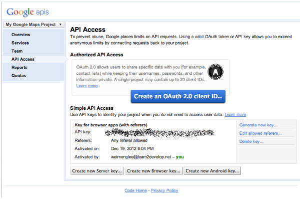Generating Android key in Google APIs console