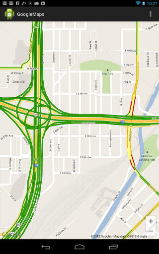 Map with traffic information displayed in Android app