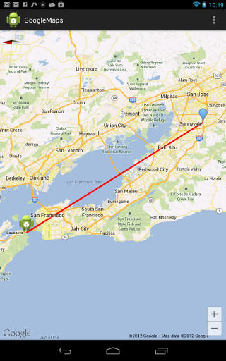 Map with line connecting two points