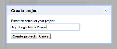 Google APIs console new project dialog