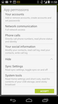 Facebook permissions on Android