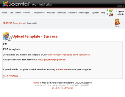 Install template success