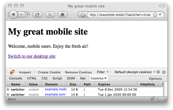 Desktop user agent, redirected to mobile site